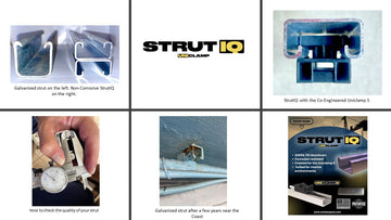 StrutIQ aluminum strut with UniClamp S and V-BAT replacing cable tray in a data center